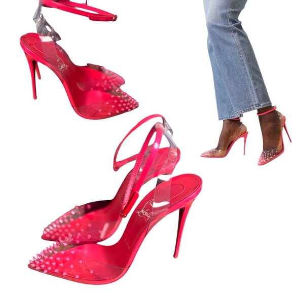 Authentic‎ Christian Louboutin Hot Pink Spiked Stilettos Pumps sz. 8/38 NEW - Picture 2 of 9
